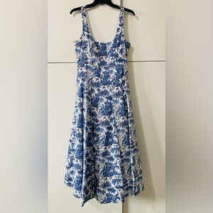 STAUD Blue and White Midi Dress